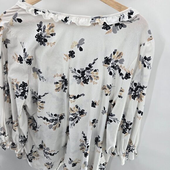 Melloday White Floral V-Neck Long Sleeve Pullover Casual Textured Blouse 2x - Picture 2 of 11